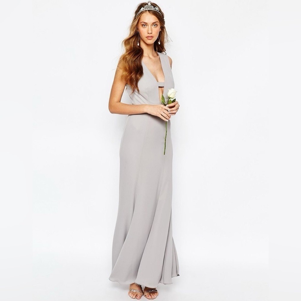 Fame and Partners Gray V-Neck Cutout Sleeveless Maxi Dress Size 2 - Picture 2 of 16